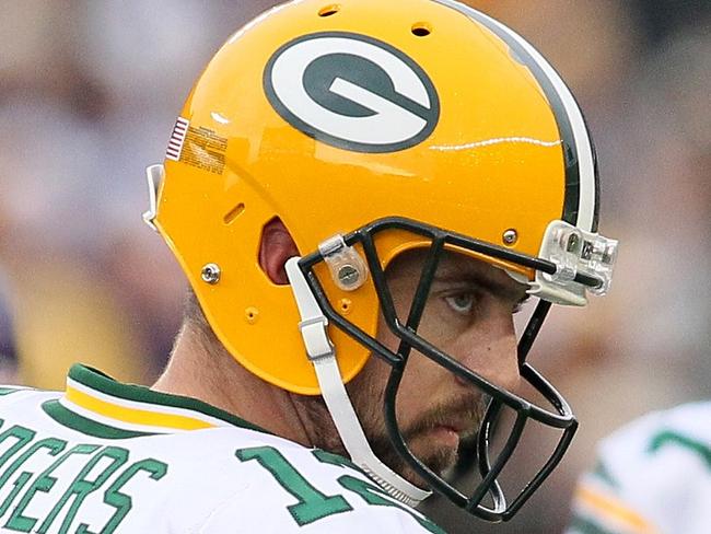 MINNEAPOLIS, MN - NOVEMBER 23: Aaron Rodgers #12 of the Green Bay Packers reacts after defeating the Minnesota Vikings 21-24 on November 23, 2014 at TCF Bank Stadium in Minneapolis, Minnesota. Adam Bettcher/Getty Images/AFP == FOR NEWSPAPERS, INTERNET, TELCOS & TELEVISION USE ONLY ==
