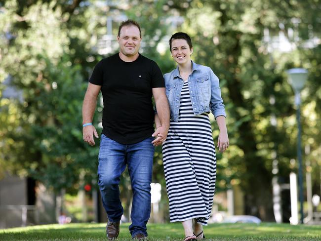 Alex and Natalie Kellalea, who hasn't had a seizure since a procedure three months ago. Picture: Andrew Tauber