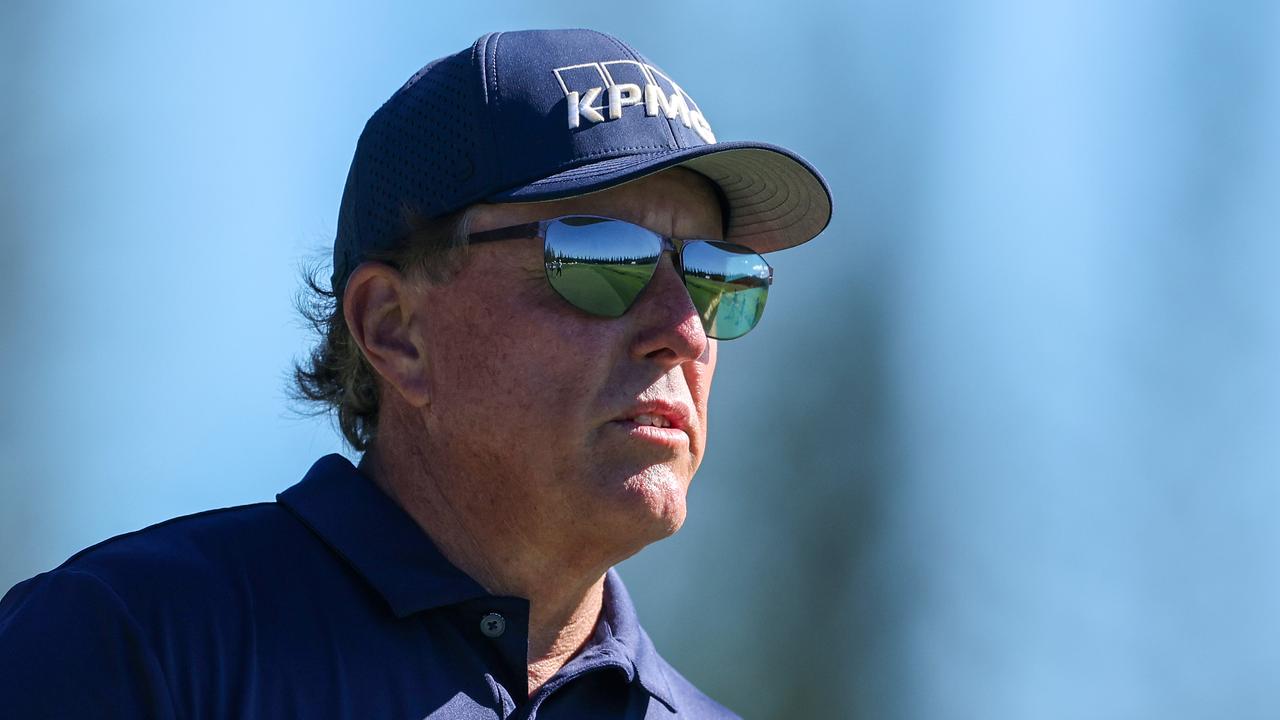 LAHAINA, HAWAII - JANUARY 08: Phil Mickelson of the United States looks on from the second tee during the third round of the Sentry Tournament of Champions at the Plantation Course at Kapalua Golf Club on January 08, 2022 in Lahaina, Hawaii. (Photo by Gregory Shamus/Getty Images)