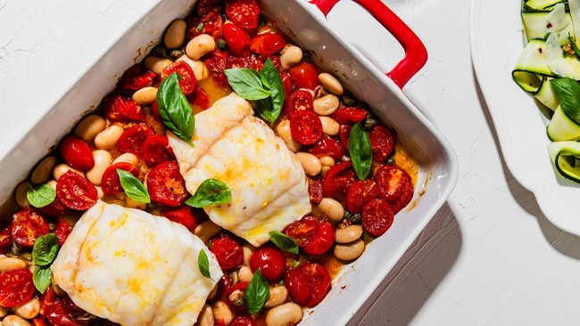 Easy, fresh and tasty: Elizabeth Hewson’s fish tray bake. Photo: Nikki To