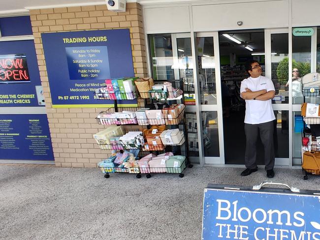 Pharmacist Raju Rapaka is reinforcing his Toolooa Street store after Friday's break-in. Picture: Rodney Stevens