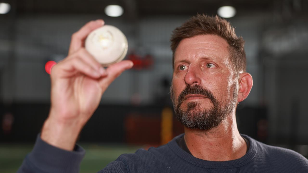 Former Test bowler Michael Kasprowicz with the innovative SmartBall cricket technology that is set to revolutionise cricket coverage and statistical analysis. Pic: Peter Wallis