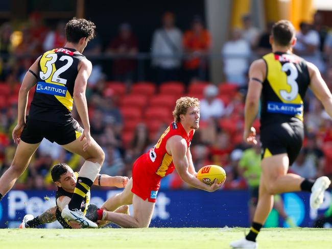 Rowell winning the hard ball. Picture: Getty Images