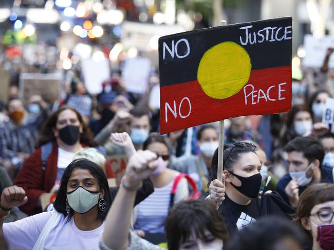 Brisbane, Australia - NewsWire Photos July 04 2020. Black Lives Matter protestors rally at King George square in Brisbane, QLD, as part of the National Weekend of Action in the Stop Black Deaths in Custody campaign. Picture: NCA NewsWire/Tertius Pickard