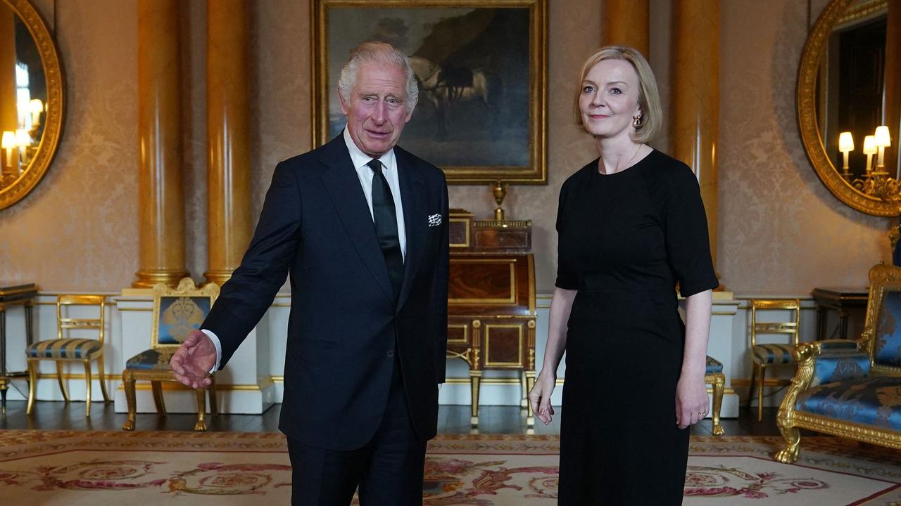 Britain's King Charles III speaks with Britain's Prime Minister Liz Truss during their first meeting at Buckingham Palace in London.