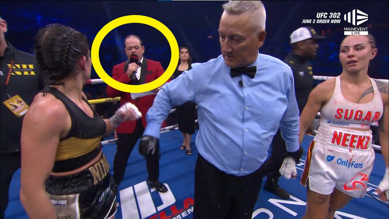 Boxing erupts as ring announcer Lieutenant Dan makes all-time howler ...