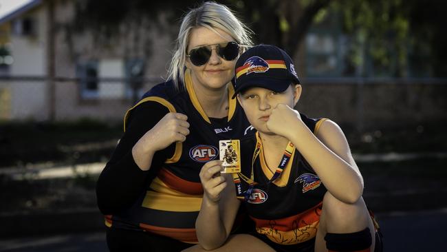 Crows fans Ashlie Mason and her son Bailey, 11. Picture: Skai Skorup-Matthews