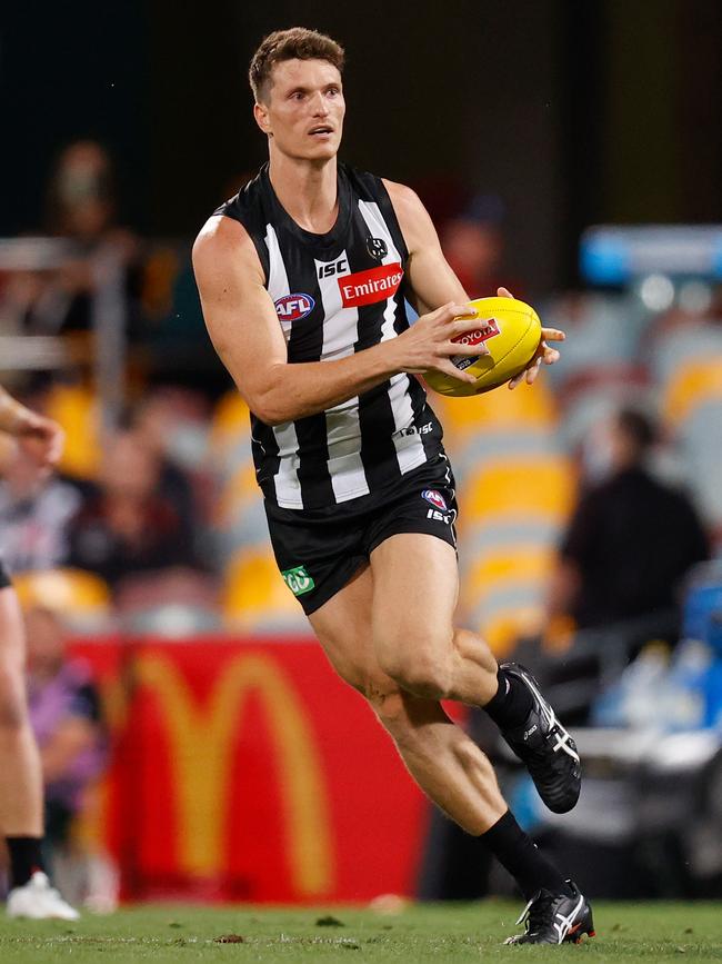 Brody Mihocek of the Magpies in action during the 2020 AFL First Semi Final match between the Geelong Cats and the Collingwood Magpies. (Photo by Michael Willson/AFL Photos via Getty Images)