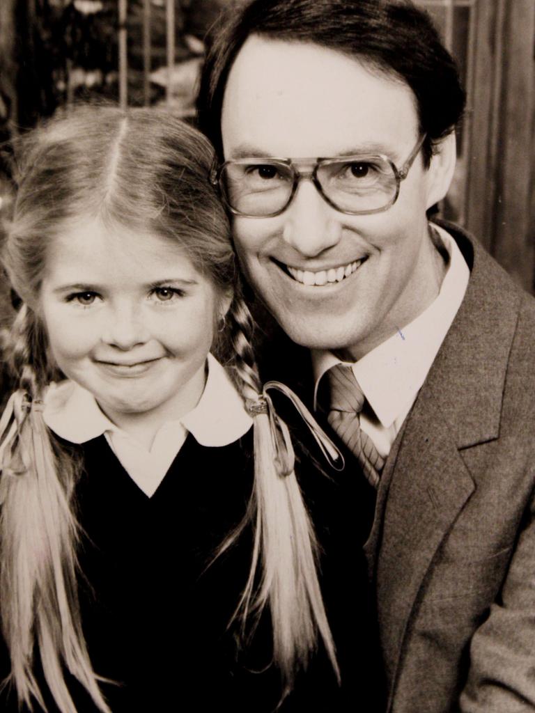 Sarah Monahan and Hughes on the Hey Dad set in 1987.