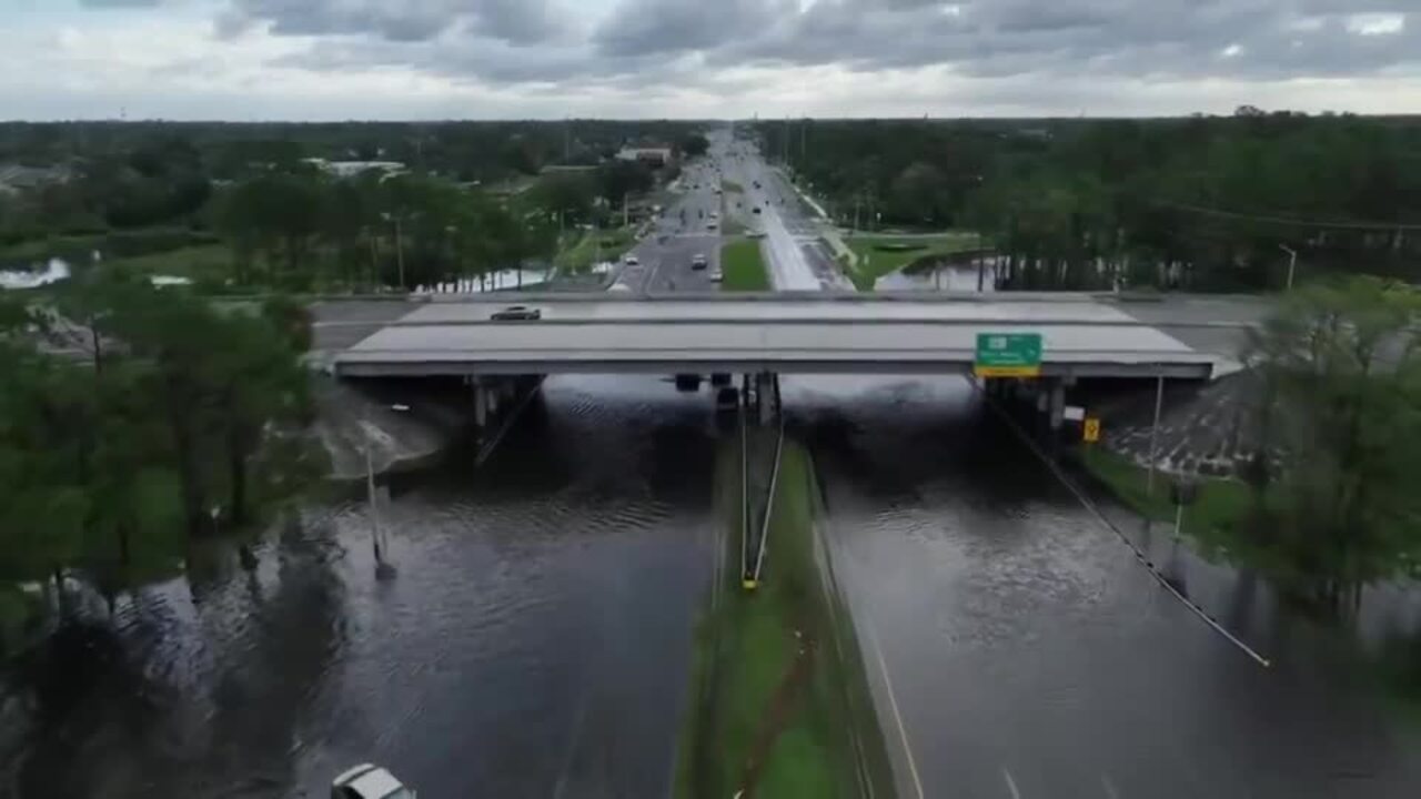 Drone View Shows Severe Flooding Along Tampa Interstate | Herald Sun