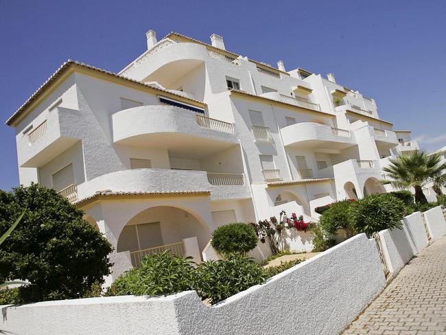 The outside of the apartment hotel building where Madeleine McCann disappeared in Praia da Luz, southern Portugal, in 2007. Picture: AFP