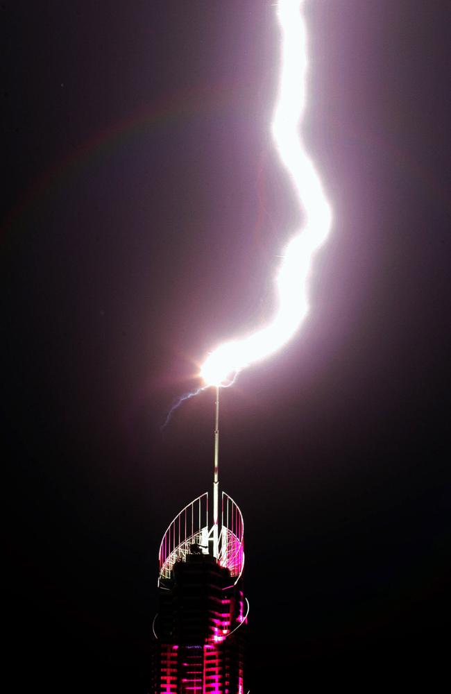 The famous 2005 image of Lightning strikes on the Q1. Picture: Michael Ross