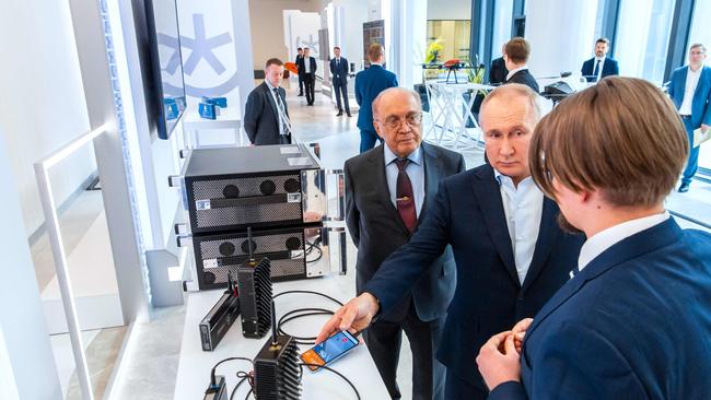 Russian President Vladimir Putin accompanied by Viktor Sadovnichy, rector of the Moscow State University. Picture: AFP