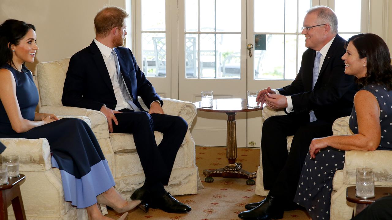 Harry and Meghan meeting Scott and Jenny at Kirribilli House. Picture: Jonathan Ng