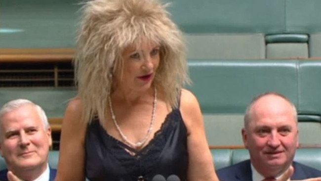 Sussan Ley looked quite the rocker when she dressed as Tina Turner in 2023 to raise money for charity. Picture: Sky News