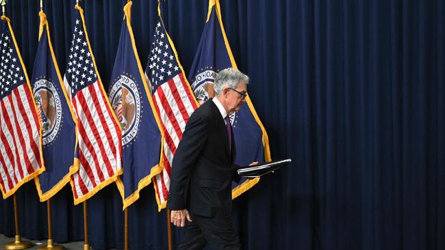 US Federal Reserve Chairman Jerome Powell departs after speaking during a press conference in Washington, DC, on September 20, 2023. The US Federal Reserve voted Wednesday to keep interest rates at a 22-year high, between 5.25 percent and 5.50, percent while forecasting an additional rate hike before the end of the year to bring down inflation. (Photo by Mandel NGAN / AFP)