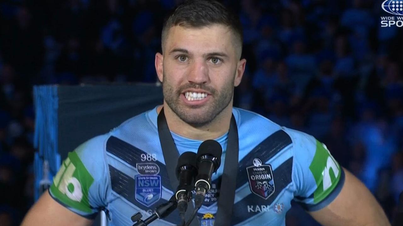 James Tedesco claims the Wally Lewis Medal.