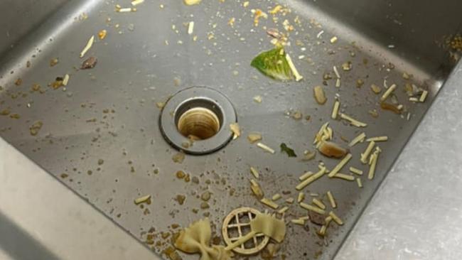 One of Dingo Blue’s kitchen sinks after a club night; a message attached to the photo describes it as a “mix between pasta and vomit”.