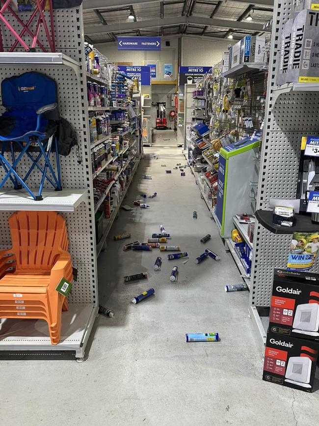 Photo posted on social media of Mitre 10 Muswellbrook after a magnitude 5.0 earthquake hit NSW's Upper Hunter region. Picture: Facebook