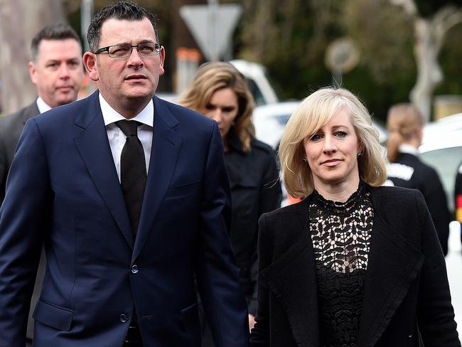 Victorian Premier Dan Andrews and his wife Catherine. Picture: Jake Nowakowski.