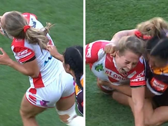 The hair pull and subsequent tackle that left Kelly on the ground.