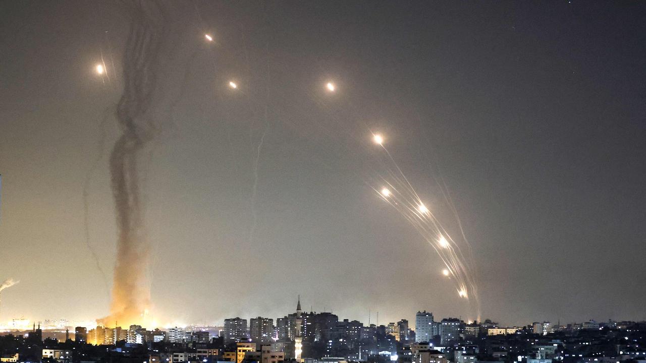 Rockets are launched towards Israel from Gaza City, controlled by the Palestinian Hamas movement, on May 11, 2021. Picture: MAHMUD HAMS / AFP)