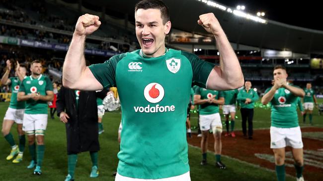 SYDNEY, AUSTRALIA - JUNE 23: Johnny Sexton of Ireland celebrates winning the Third International Test match between the Australian Wallabies and Ireland at Allianz Stadium on June 23, 2018 in Sydney, Australia.  (Photo by Cameron Spencer/Getty Images)