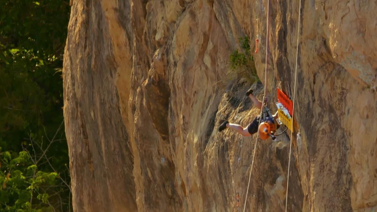 The contestant slips and misses the board. Picture: Channel 10