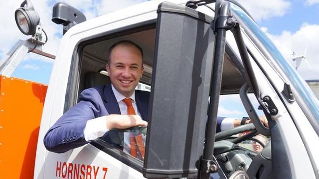 Matt Kean in an image from his Facebook page: “Checking out the hot wheels for my #Hornsby RFS team!”