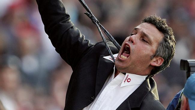 Mark Williams coach of the Power mimics the chokers critics during the AFL Grand Final. Picture: Port Adelaide