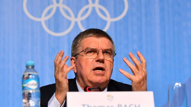 IOC President Thomas Bach again tries to explain the decision to the media.