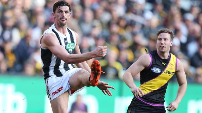 Scott Pendlebury leads a dangerous Pies midfield group. Pic: Michael Klein