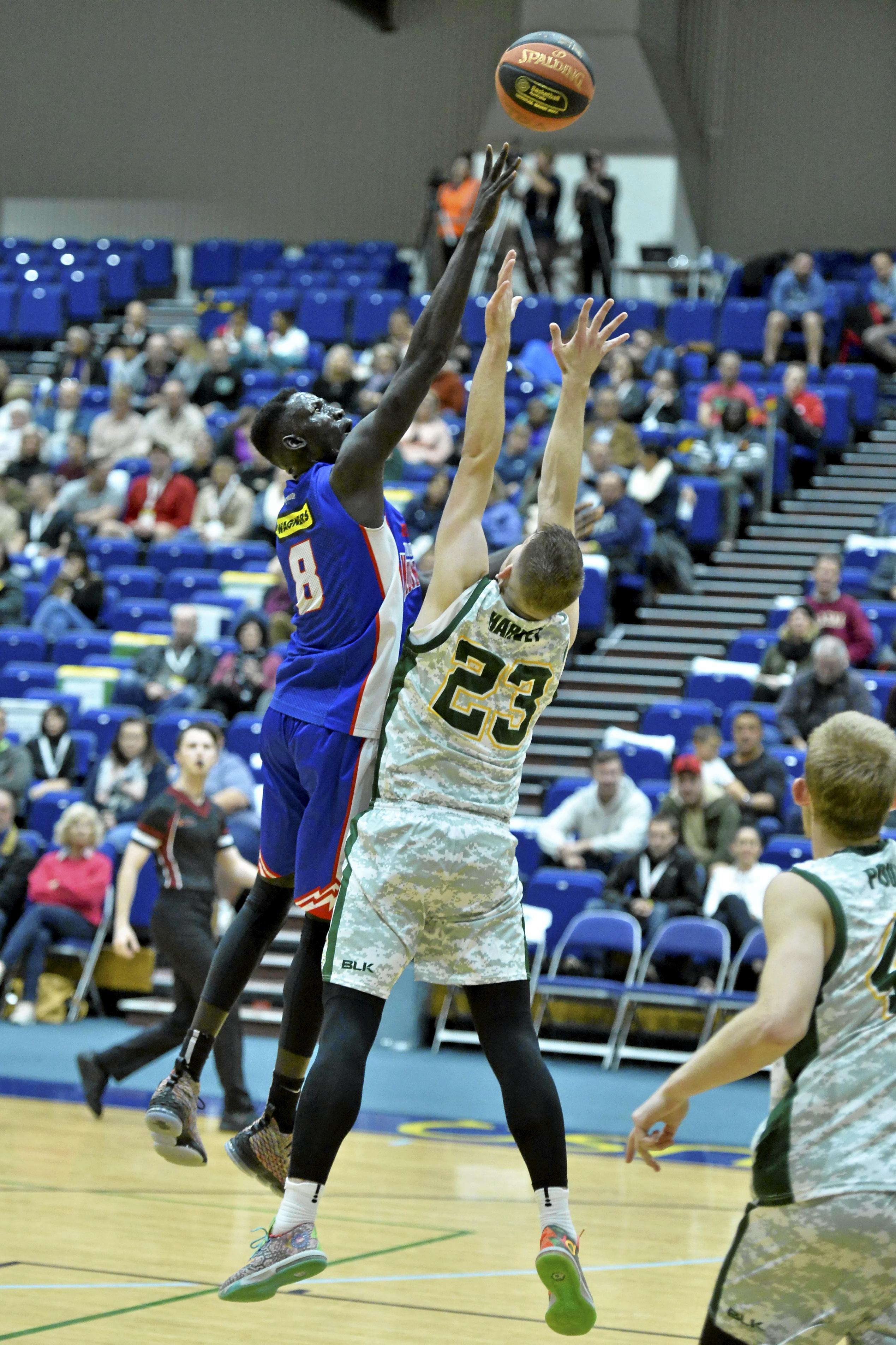 Manylok Malek of Toowoomba Mountaineers against Ipswich Force in QBL men round seven basketball at USQ's Clive Berghofer Recreation Centre, Saturday, June 9, 2018. Picture: Kevin Farmer