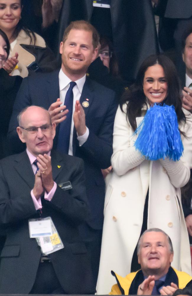 Meghan Markle shakes her pom poms during the opening ceremony of the 2025 Invictus Games at BC Place in Vancouver. Picture: WireImage