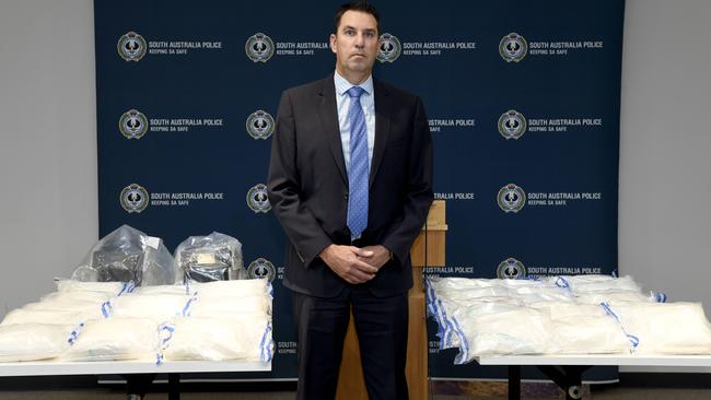 Detective Chief Inspector Darren Fielke at Police headquarters in Angas Street after 50kg of methamphetamine was seized in a truck bound for WA/. Picture: NCA NewsWire / Naomi Jellicoe