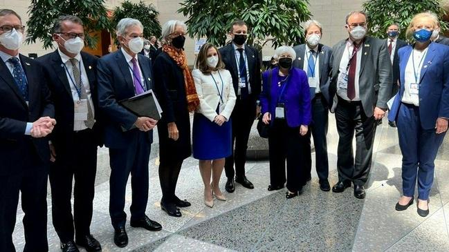 Canada Deputy Prime Minister Chrystia Freeland, centre, posted on Twitter a photograph of the group that walked out. Picture: AFP