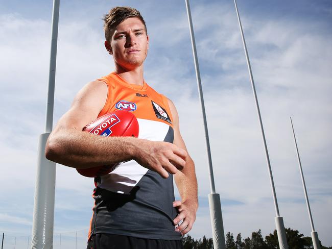 Pictured is GWS Giants player Adam Tomlinson at Sydney Olympic Park today. Picture: Tim Hunter.