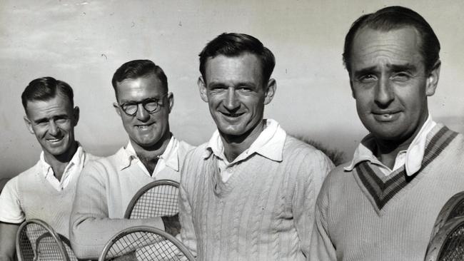 Geoff Brown (second from right) with, from left, Bill Sidwell, Colin Long and Adrian Quist.