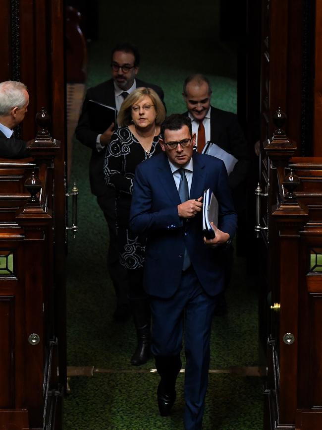 Premier Daniel Andrews arrives for question time at Parliament House yesterday. Picture AAP