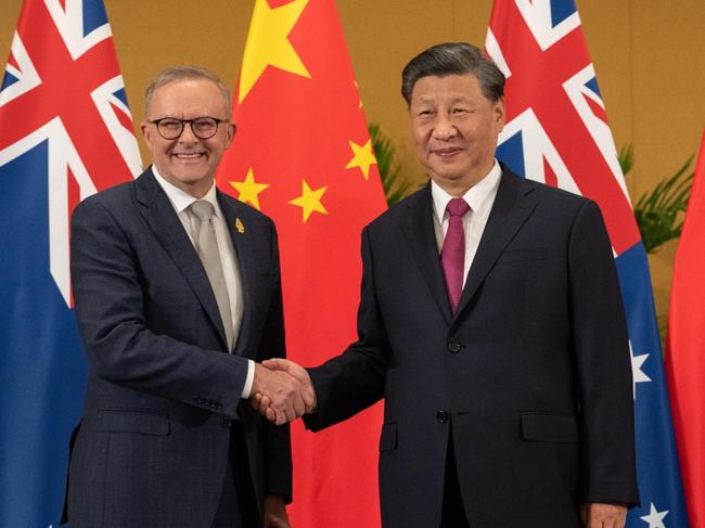 Australia's Prime Minister Anthony Albanese meets China's President Xi Jinping in a bilateral meeting during the 2022 G20 summit in Nusa Dua, Bali, Indonesia, Tuesday, November 15, 2022. Picture: Twitter