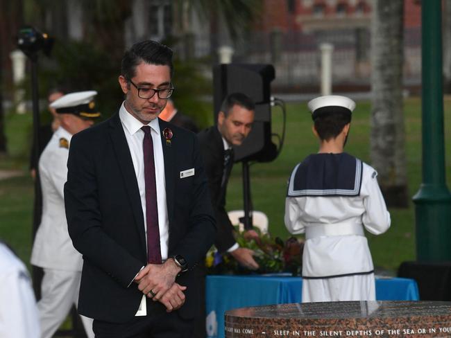 Dawn Service at Anzac Park for 83rd commemoration of Battle of Coral Sea. Cr Liam Mooney. Picture: Evan Morgan