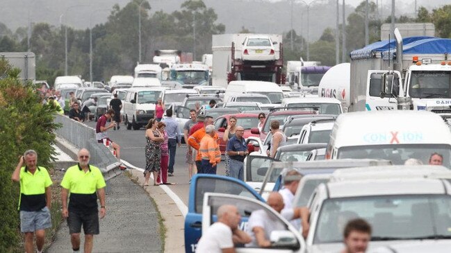 A traffic jam on the M1 at Slacks Creek after a four-car pileup. 