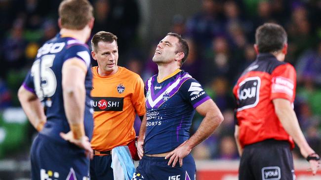 After years as the NRL’s ironman, Cameron Smith is starting to feel the pain. Picture: Michael Dodge/Getty Images