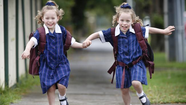 Twins Mila and Mika, 4, are getting ready to start Prep. Picture: David Caird