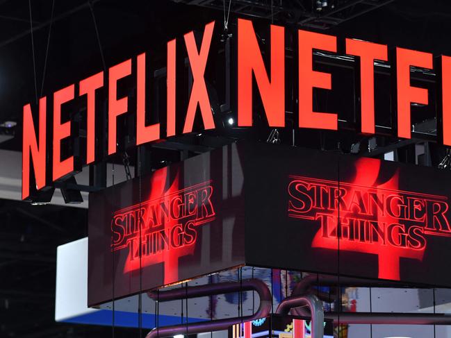 The Netflix booth advertises âStranger Things 4â on a screen during Comic-Con International in San Diego, California, on July 24, 2022. (Photo by Chris Delmas / AFP)