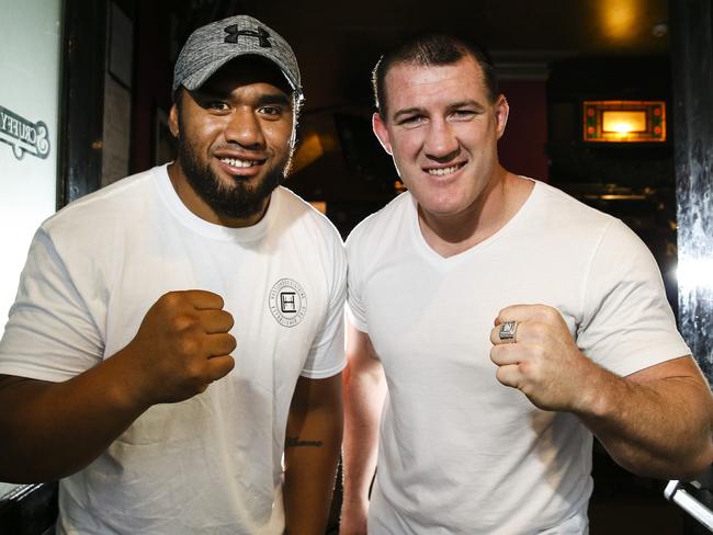 Junior Paulo and Paul Gallen will go to war in December. Picture: Justin Lloyd