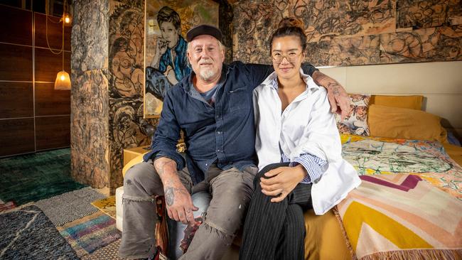 Artist David Bromley and his wife Yuge. Picture: Jake Nowakowski