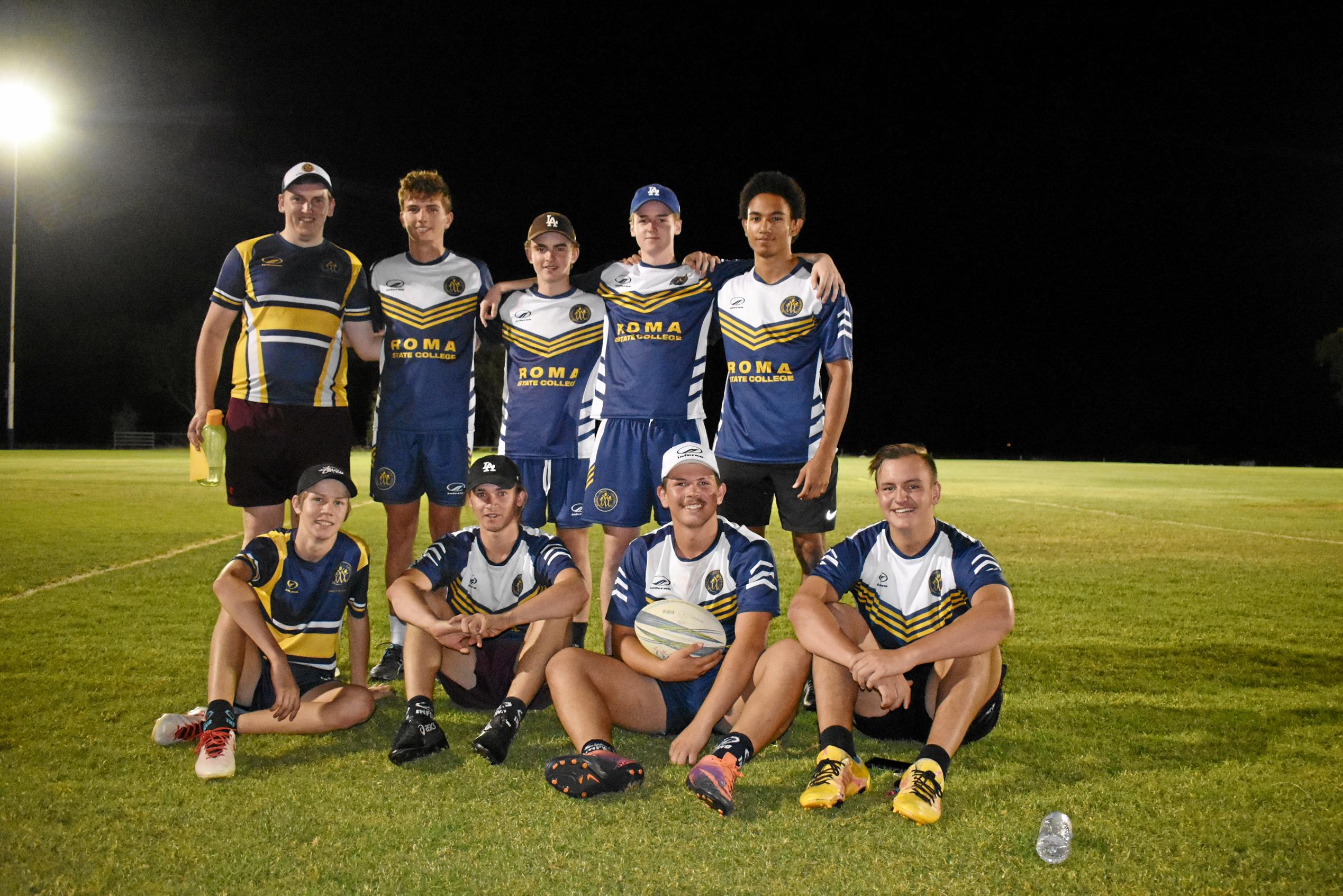 The men's winning team, Roma State College. Players: Hayden Doyle, Billy Jackson, Torey Kirby, Rian Laverty, Kody Richardson, Jeriah Sharpe, Harvey Wright, Matt Yarrow and Ben York. Picture: Jorja McDonnell