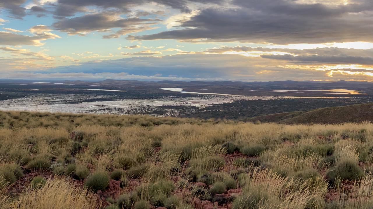 Floodwaters sat Mt Ive Station, Gawler Ranges, South Australia. Picture: Stephen Mudge