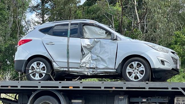 Clayton's Towing remove a car and motorcycle from the scene of a two-vehicle crash on the Bruce Highway at Koumala on. April 18, 2022. Picture: Janessa Ekert